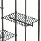 Heavy Duty Garment Rack With 8 Adjustable Wire Shelves and 5 Clothes Rails, Freestanding Closet Organizer, Black Metal - Grand Goldman Shop