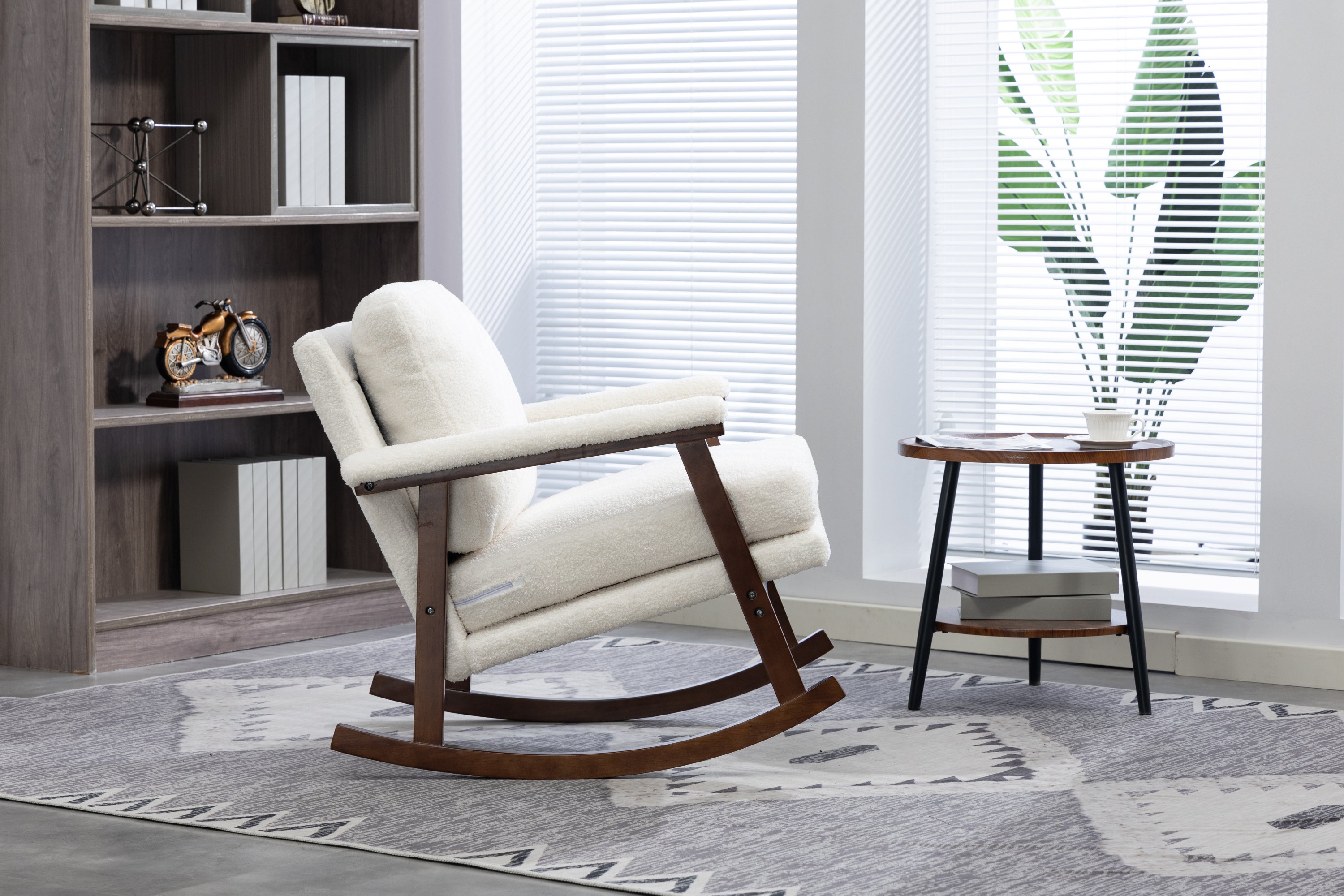 Mid Century Modern Accent Chair ,rocking chair with Wood Frame, Upholstered Living Room Chairs , Reading Armchair for Bedroom Sunroom - Grand Goldman Shop