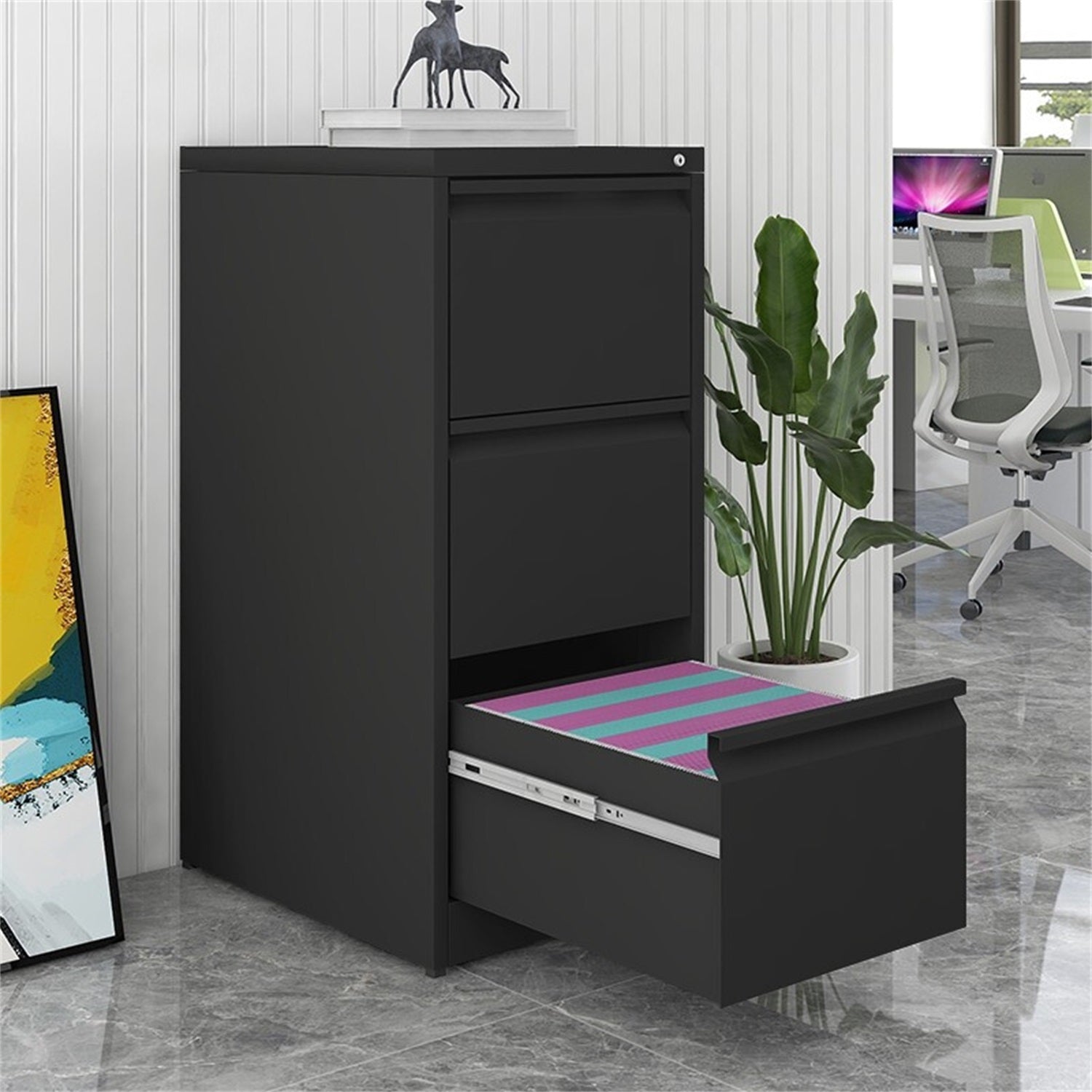 4 Drawer Vertical File Cabinet with Lock for Home Office Organizer, Black Metal Filing Cabinet, Letter/A4/Legal Size - Grand 