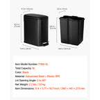 Slim Bathroom Trash Can, 11.4 x 5.71 x 10.7 Inch Small Bedroom Trashcan with Step Pedal & Soft Close Lid, 6L Steel Garbage Can with Detachable Inner Bin, for Kitchen, Home, Dorm, Office, Black - Grand Goldman Shop