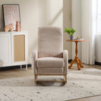 Modern Accent Rocking Chair Rocking Chair with Solid Wood Legs, Upholstered Nursery Glider Rocker Side Pocket and Footrest, Living Room Lounge Arm Chair with High Backrest (beige,teddy) - Grand Goldman Shop