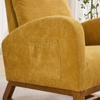 27.2'W Rocking Chair for Nursery, Polyester Glider Chair with High Back and Side Pocket, Rocking Accent Armchair with Rubber Wood Legs for Living Room/Bedroom.Mustard - Grand Goldman Shop
