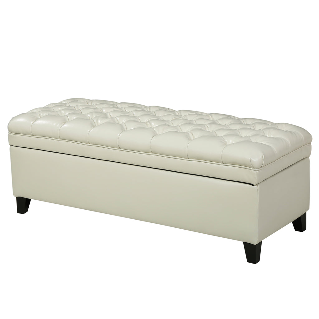 Juliana Storage Ottoman with Hidden Compartment in Ivory PU Leather, 50 x 20.5 Inches - Grand Goldman Shop