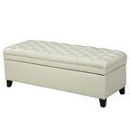 Juliana Storage Ottoman with Hidden Compartment in Ivory PU Leather, 50 x 20.5 Inches - Grand Goldman Shop