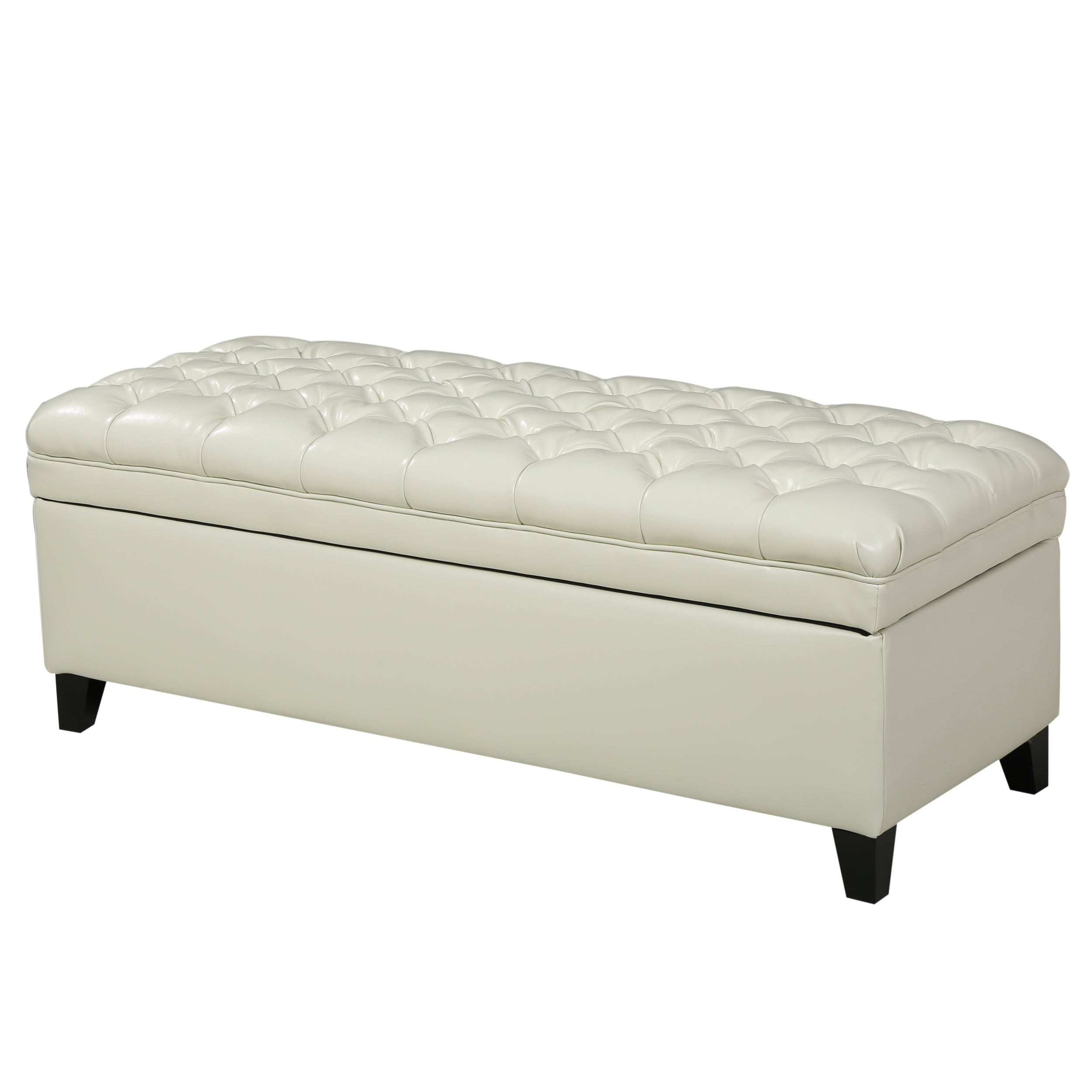 Juliana Storage Ottoman with Hidden Compartment in Ivory PU Leather, 50 x 20.5 Inches - Grand Goldman Shop