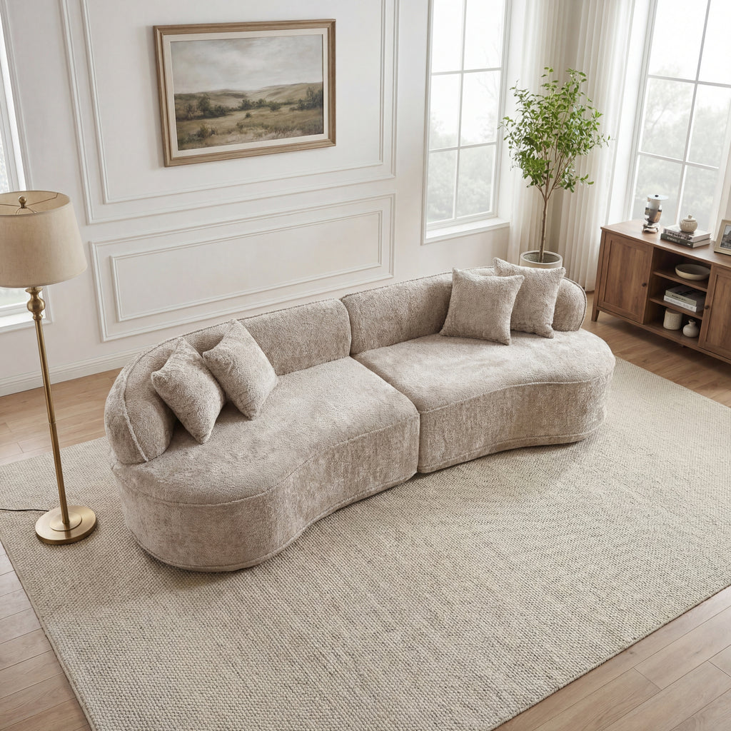 Modern Curved L-Shape Luxury Sectional Oversized Sofa: Minimalist Design, Comfy Sleeper Couch for Living Room, Apartment & Reception Spaces,No Assembly Required - Grand Goldman Shop