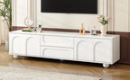 ON-TREND Cream Style TV Stand with Arched Doors & 2 Drawers for TVs up to 75', Minimalist Media Console with Rebound Device, Entertainment Center with 5 Iron Round Legs for Living Room, Bedroom, White - Grand Goldman Shop