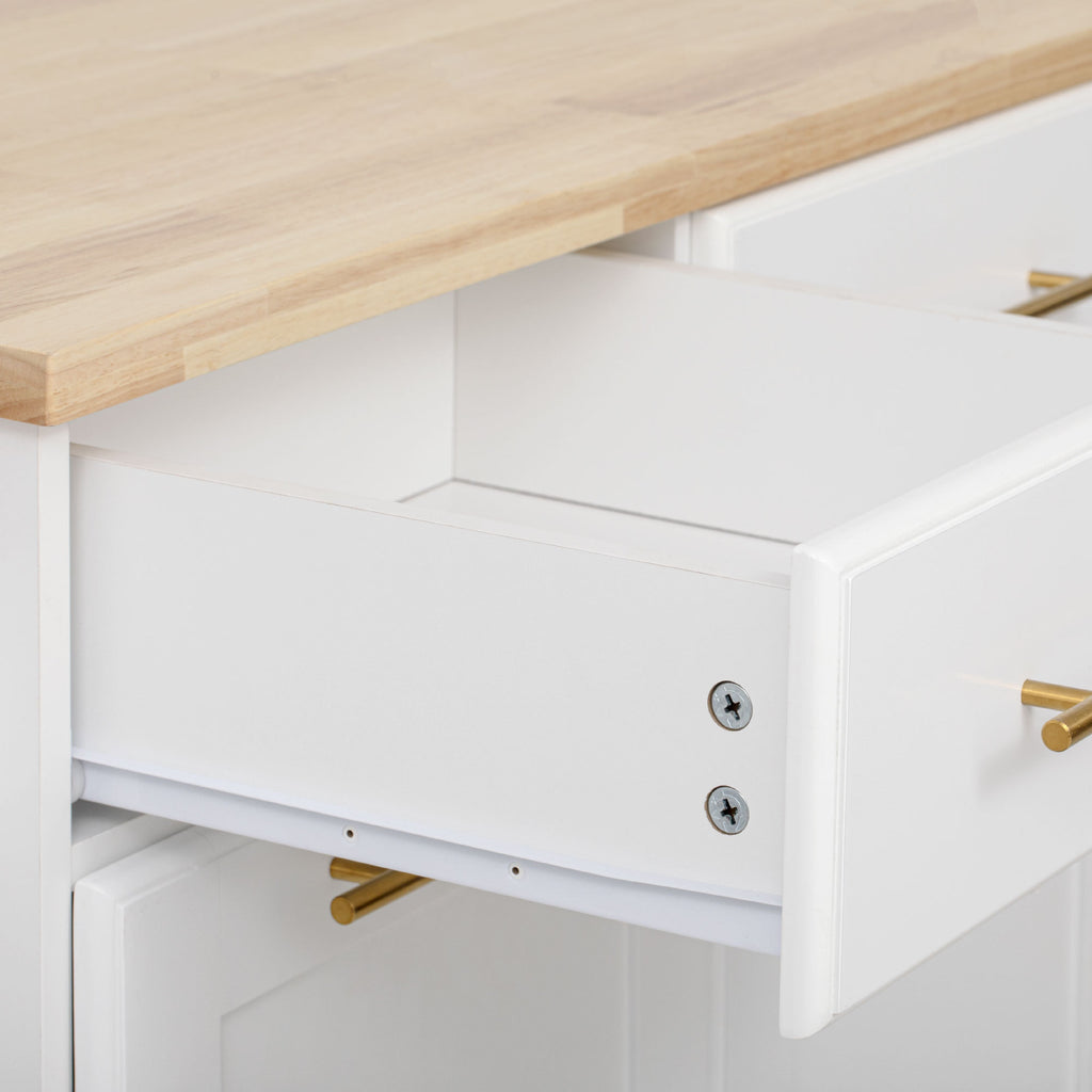 K&K 59.3' Kitchen Island with Storage 2 Pull Out Cabinet Organizers & Rubber Wood Drop Leaf, Rolling Kitchen Island with Trash Can Storage, Power Outlet, Spice & Towel Rack for Kitchen, Dining, White - Grand Goldman Shop