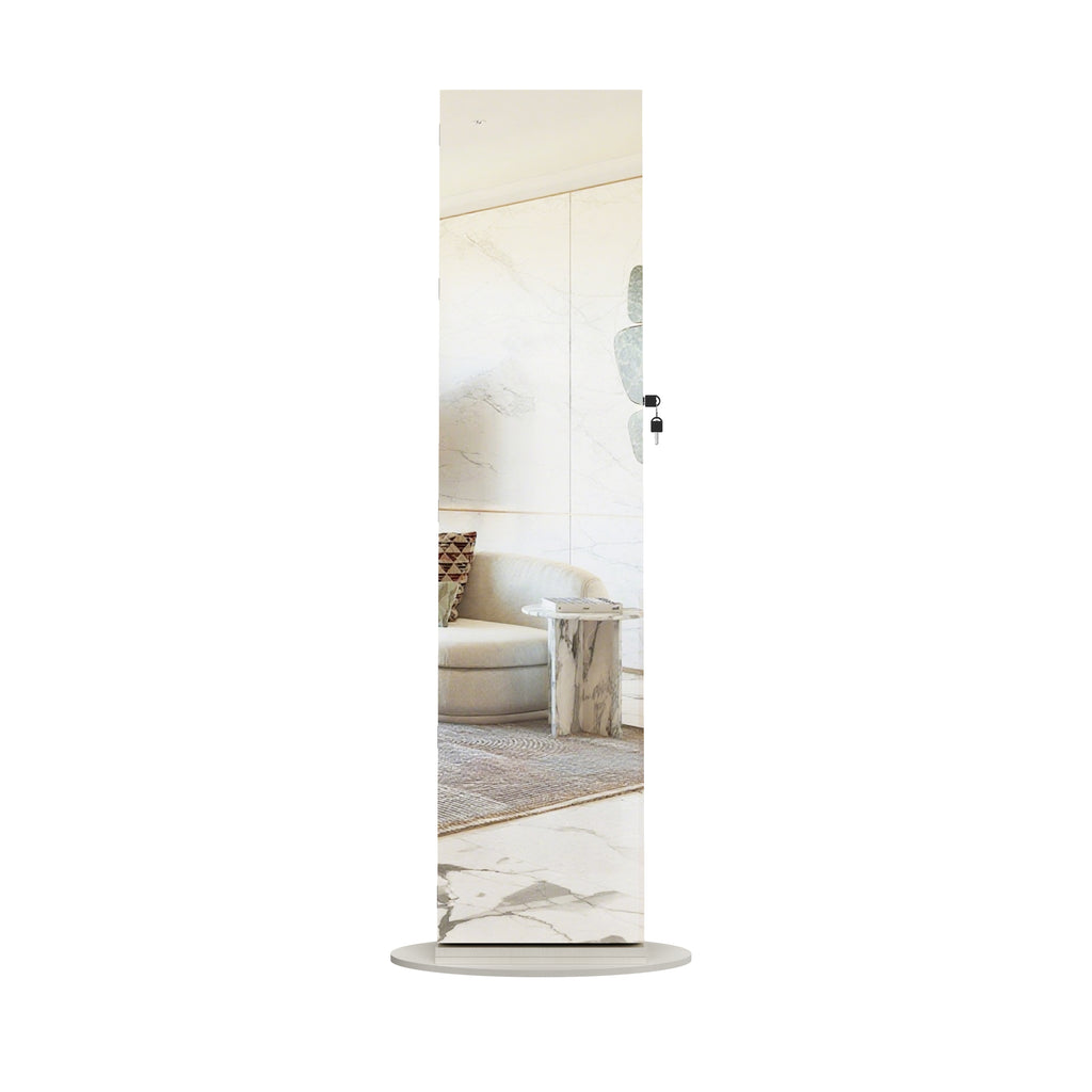 360°Swivel Jewelry Cabinet with Full Length Mirror, 360°Rotating Standing Jewelry Armoire Organizer, Lockable Storage Cabinet, Interior Lighted Mirror, White - Grand Goldman Shop