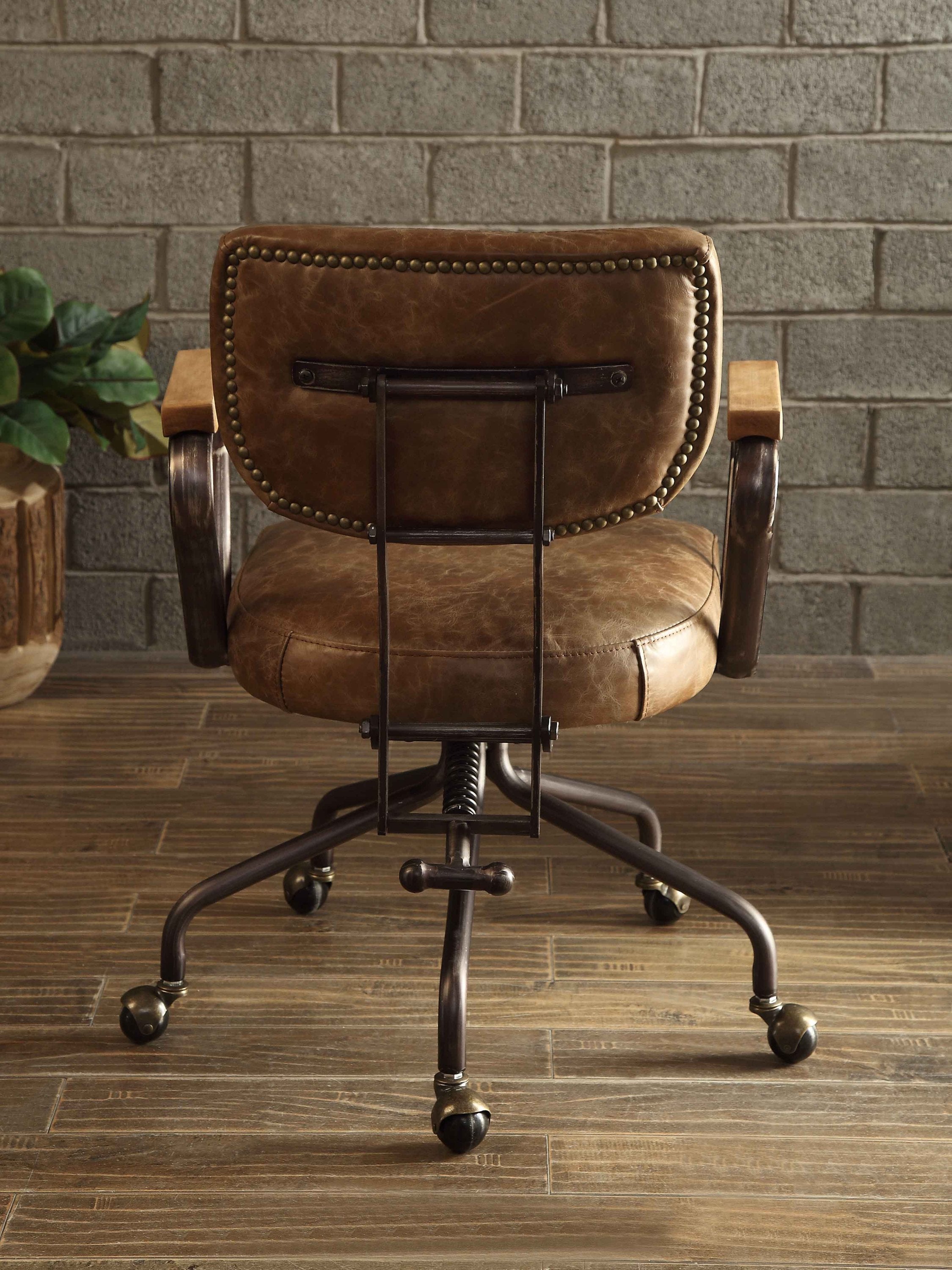 Hallie Vintage Whiskey Top Grain Leather Office Chair | Premium Home Decor - Grand Goldman