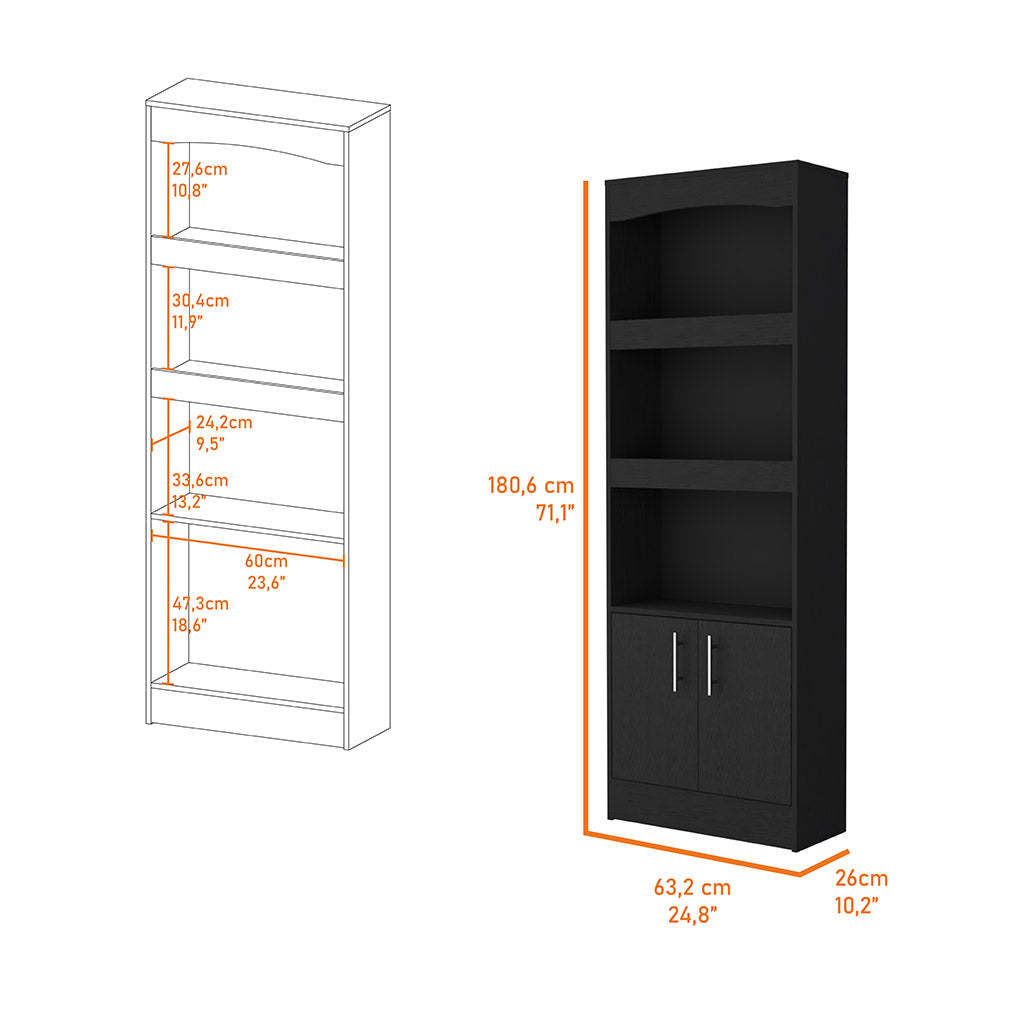 Durango Bookcase, Three Shelves, Double Door Cabinet - Grand Goldman