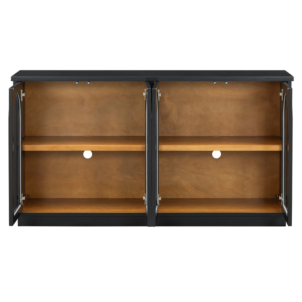 TREXM 4-Door Large Storage Buffet Cabinet with Glass Doors, Arched Cabinet with Adjustable Shelves for Kitchen, Dining Room and Living Room (Black) - Grand Goldman Shop