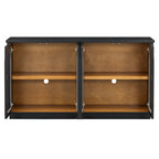 TREXM 4-Door Large Storage Buffet Cabinet with Glass Doors, Arched Cabinet with Adjustable Shelves for Kitchen, Dining Room and Living Room (Black) - Grand Goldman Shop