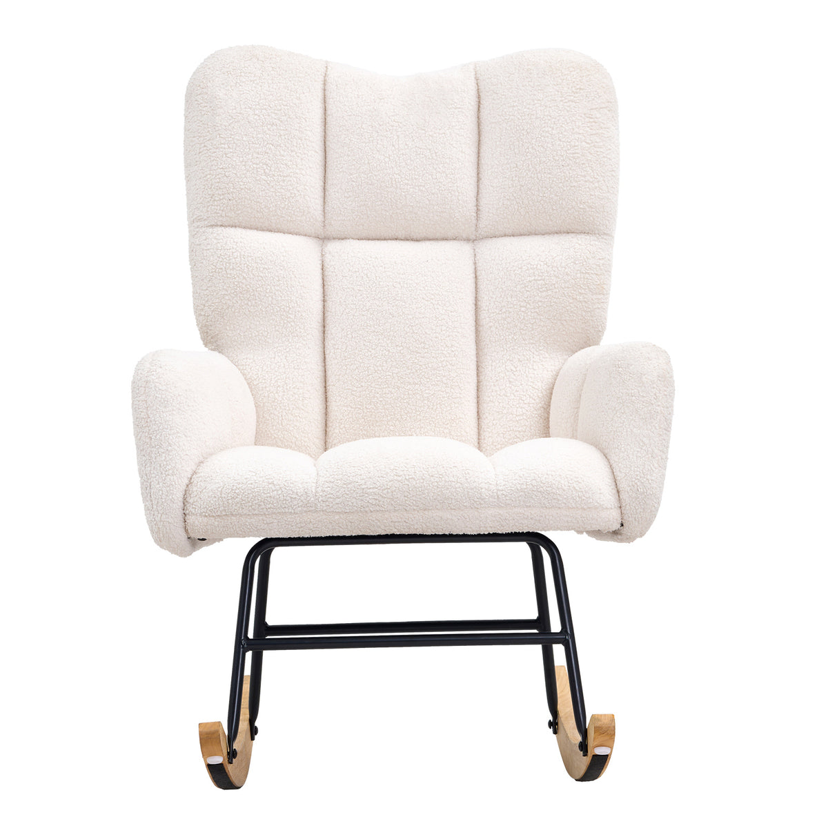 Rocking Chair Nursery, Glider Rocking Chair with Soft Seat and High Backrest, 250 lbs Weight Capacity Teddy Fabric, Upholstered Glider Rocker Chair for Nursery, Bedroom, Living Room, Ivory White - Grand Goldman Shop