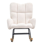 Rocking Chair Nursery, Glider Rocking Chair with Soft Seat and High Backrest, 250 lbs Weight Capacity Teddy Fabric, Upholstered Glider Rocker Chair for Nursery, Bedroom, Living Room, Ivory White - Grand Goldman Shop