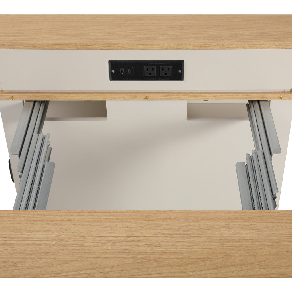K&K 59.5' Kitchen Island with Extendable Dining Table, Kitchen Storage Table with Double-sided Storage, Kitchen Island with 2 Drawers, Power Outlet, Side Open Shelves, for Kitchen, Dining Room, White - Grand Goldman Shop