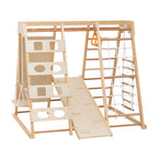 9-in-1 Slide and Climbing Wall for Toddlers 3+, Wooden Indoor Play Structure, Heavy Duty 176 lbs Capacity, Safe Rounded Edge 