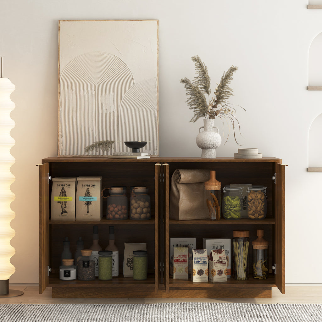 Wood Modern Buffet Cabinet with Storage, Fluted Sideboard Large Buffet with Adjustable Shelves, Credenza, Accent Cabinet Console Table - Grand Goldman Shop