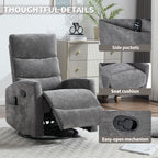 Heat Massage Manual Recliner Chair with Rocker and Swivel in Fabric for Living Room, GREY - Grand Goldman Shop
