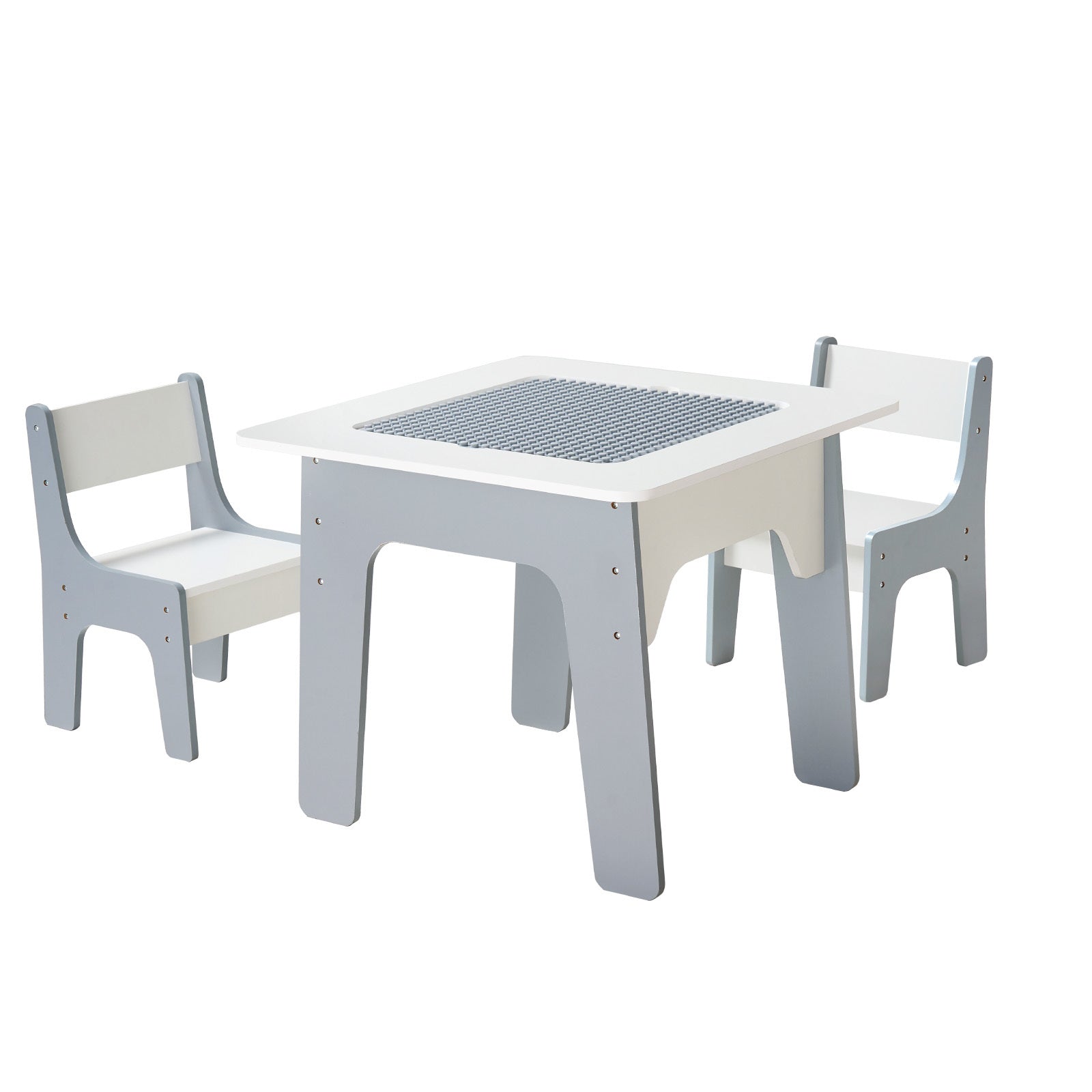 4 in 1 Kid Activity Table and 2 Chairs Set, Graffiti & Building Blocks Double-Sided Tabletop, Toddler Play Table with Storage