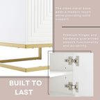 ON-TREND Modern TV Stand with Metal Legs and Gold Handles for TVs Up to 80'', Media Console Table with Cabinets and Adjustable Shelves, Luxury TV Cabinet with Geometric Lines for Living Room, White - Grand Goldman Shop