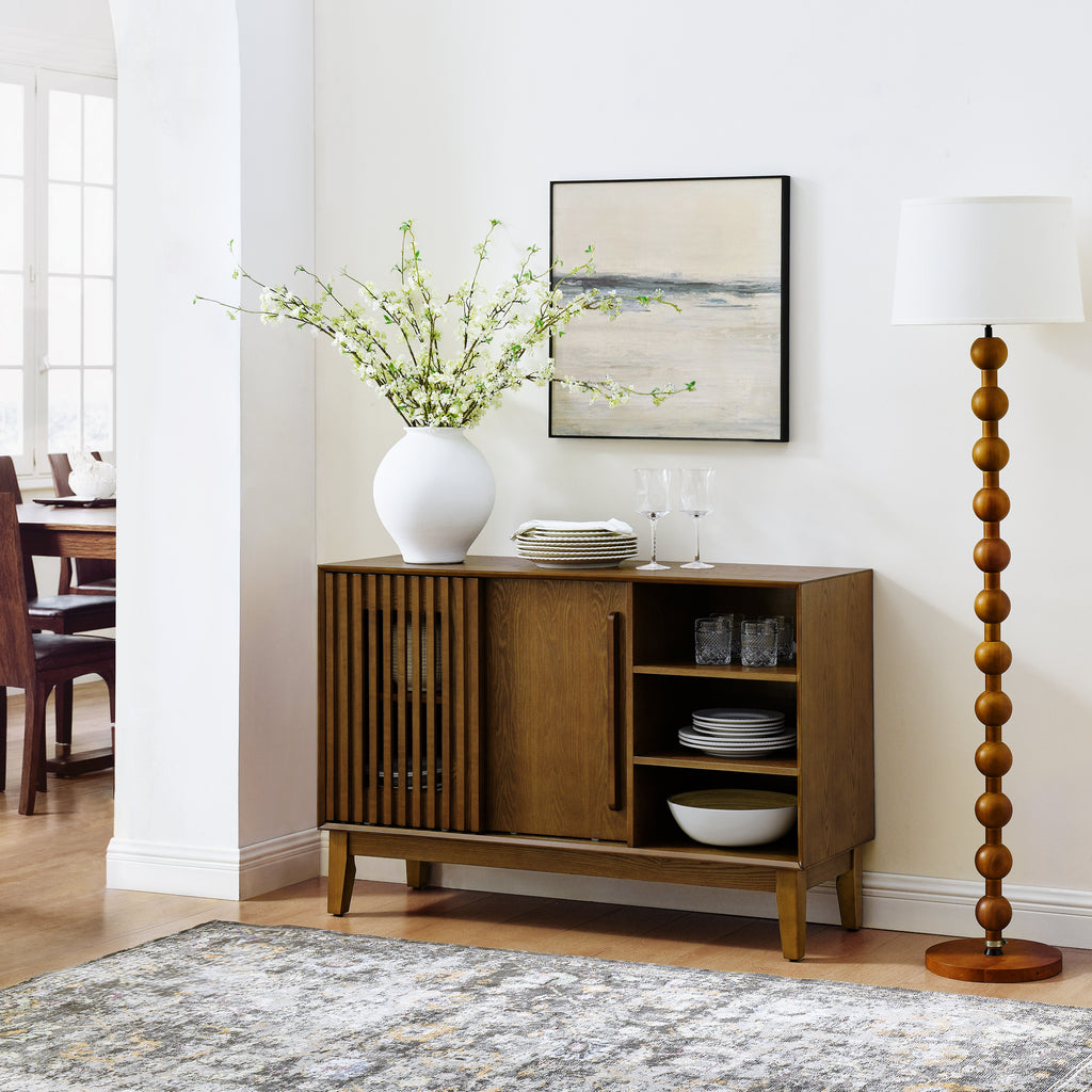 47.3' Sideboard Buffet Cabinet with Storage, Farmhouse Fluted Sideboard with 2 Doors & Solid Wood Feet, TV Media Console, Storage Cabinet for Kitchen Dining Living Room Entryway Hallway, Walnut - Grand Goldman Shop