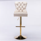 A&A Furniture,Thick Golden Swivel Velvet Barstools Adjusatble Seat Height from 27-35 Inch, Modern Upholstered Bar Stools with Backs Comfortable Tufted for Home Pub and Kitchen Island (Beige,Set of 2) - Grand Goldman Shop