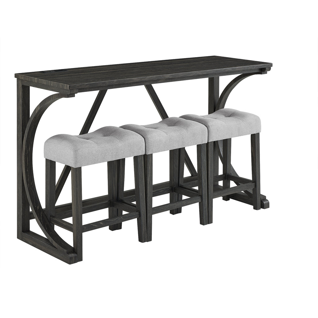 Bar Table Set with Power Outlet, Bar Table and Chairs Set, 4 Piece Dining Table Set, Industrial Breakfast Table Set, for Living Room, Dining Room, Game Room - Grand Goldman Shop