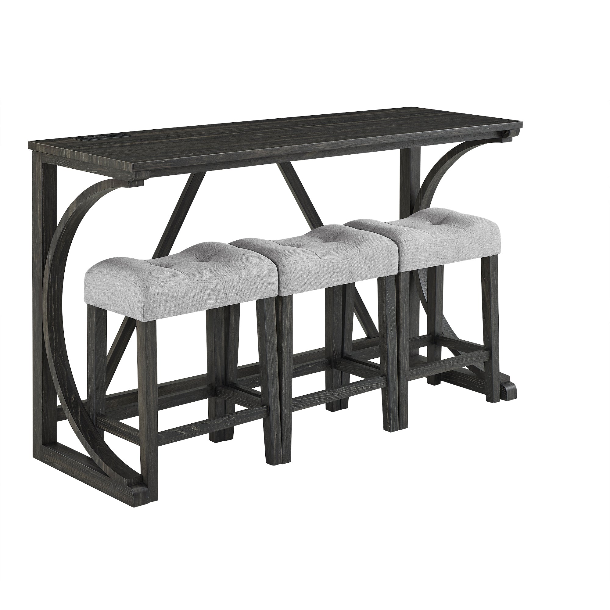 Bar Table Set with Power Outlet, Bar Table and Chairs Set, 4 Piece Dining Table Set, Industrial Breakfast Table Set, for Living Room, Dining Room, Game Room - Grand Goldman Shop