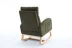 015B-Teddy Fabric Leisure Rocking Chair,Nursery Rocking Chair With Adjustable Footstool,Thickened Headrest And High Backrest, Storage Pocket On The Right Side,The Base Rocker Is Solid Wood,Green - Grand Goldman Shop