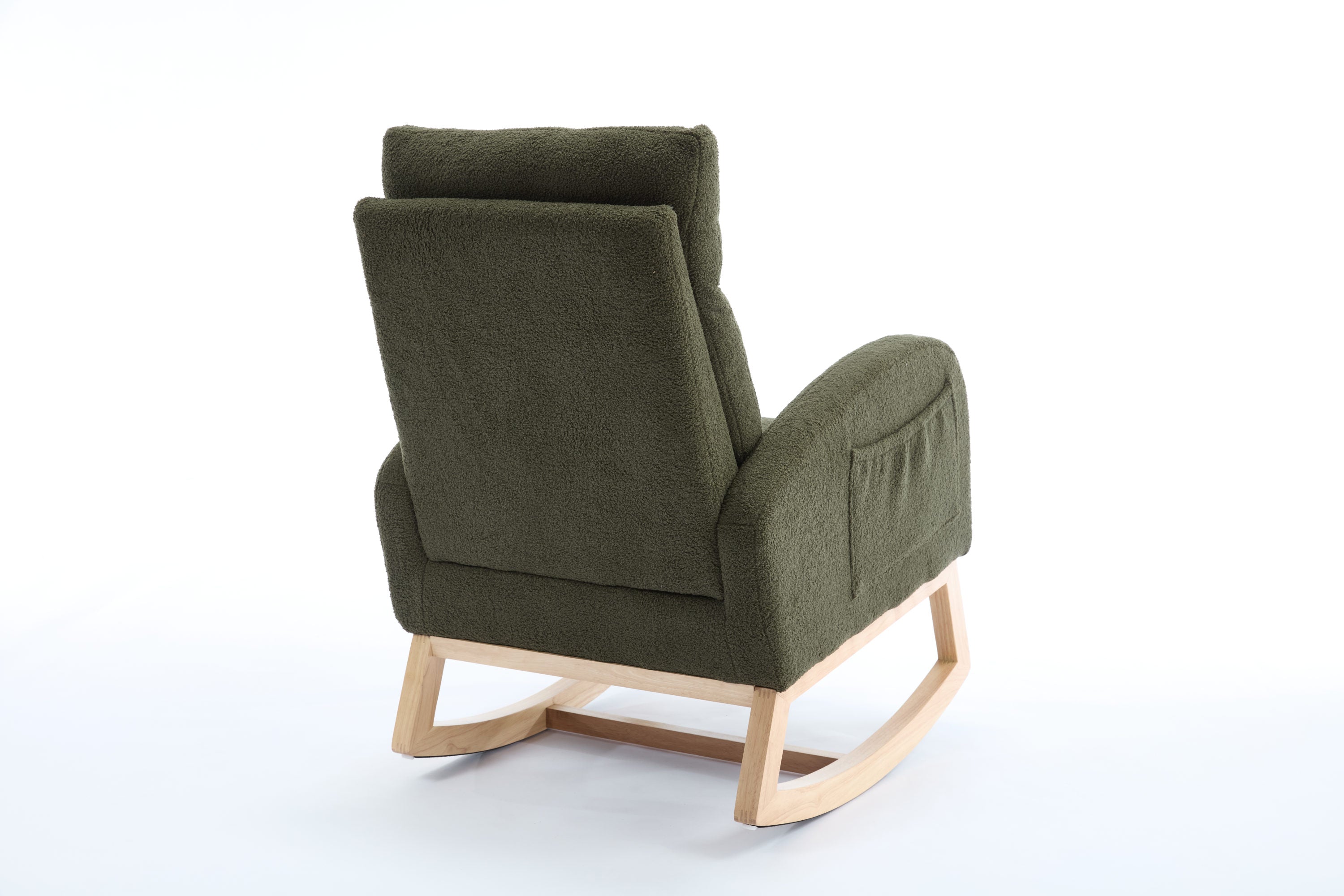 015B-Teddy Fabric Leisure Rocking Chair,Nursery Rocking Chair With Adjustable Footstool,Thickened Headrest And High Backrest, Storage Pocket On The Right Side,The Base Rocker Is Solid Wood,Green - Grand Goldman Shop