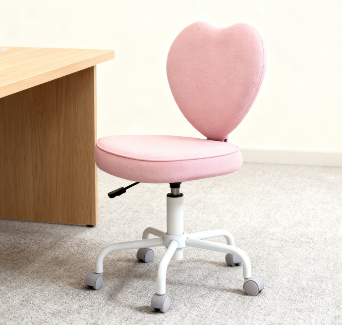 Pink Heart-Shaped Office Chair, Adjustable Swivel Chair for Bedroom & Vanity, Cute & Comfy Style | Premium Home Decor - Grand