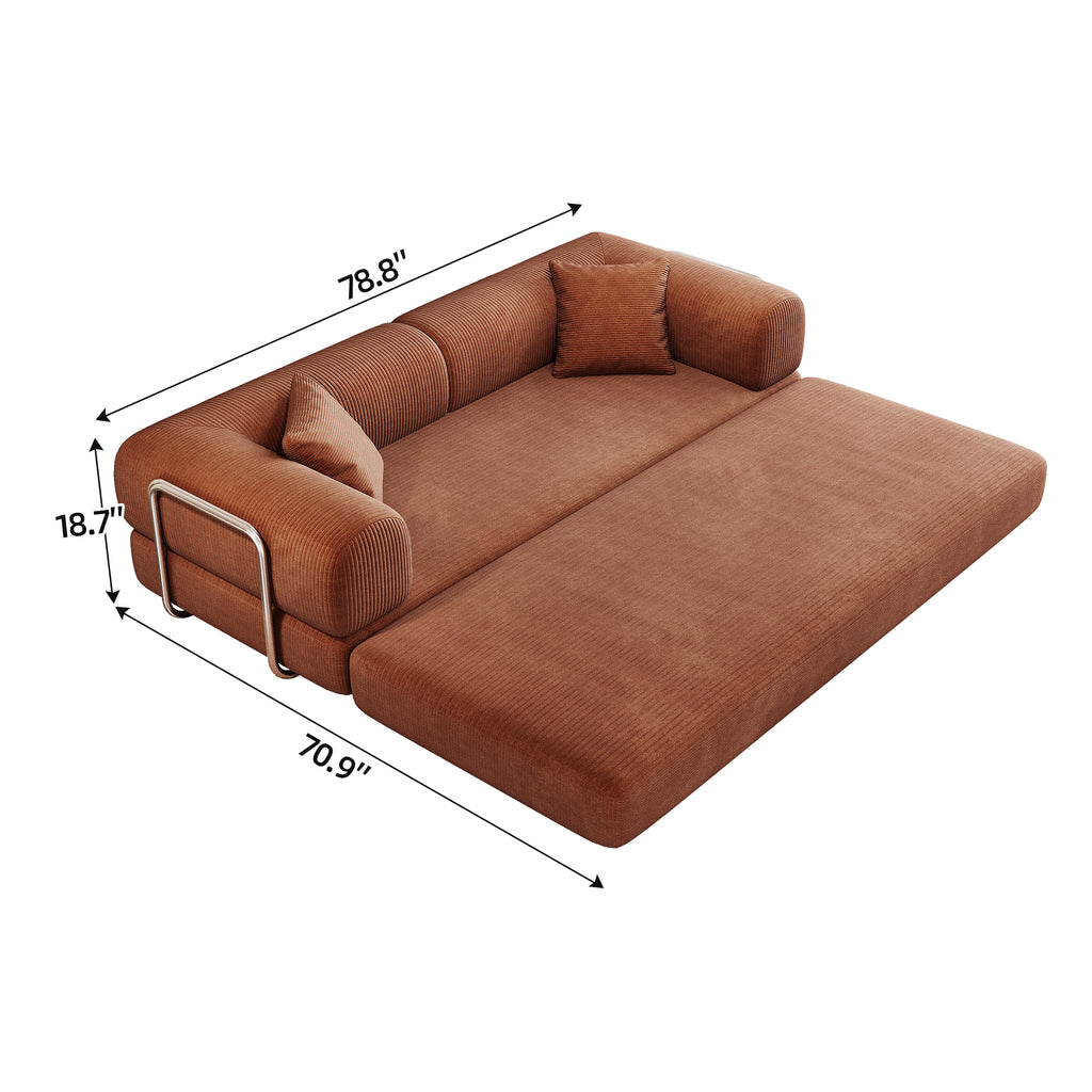 78.8' Compression Sofa,Convertible Floor Sofa Bed-with Pillow Back Support Armrest,Comfy Futon Couch Sleeper Bed,Loveseats Boneless Modular Sectional Sofa,Corduroy fabric,for Living Room,Bedroom,Brown - Grand Goldman Shop