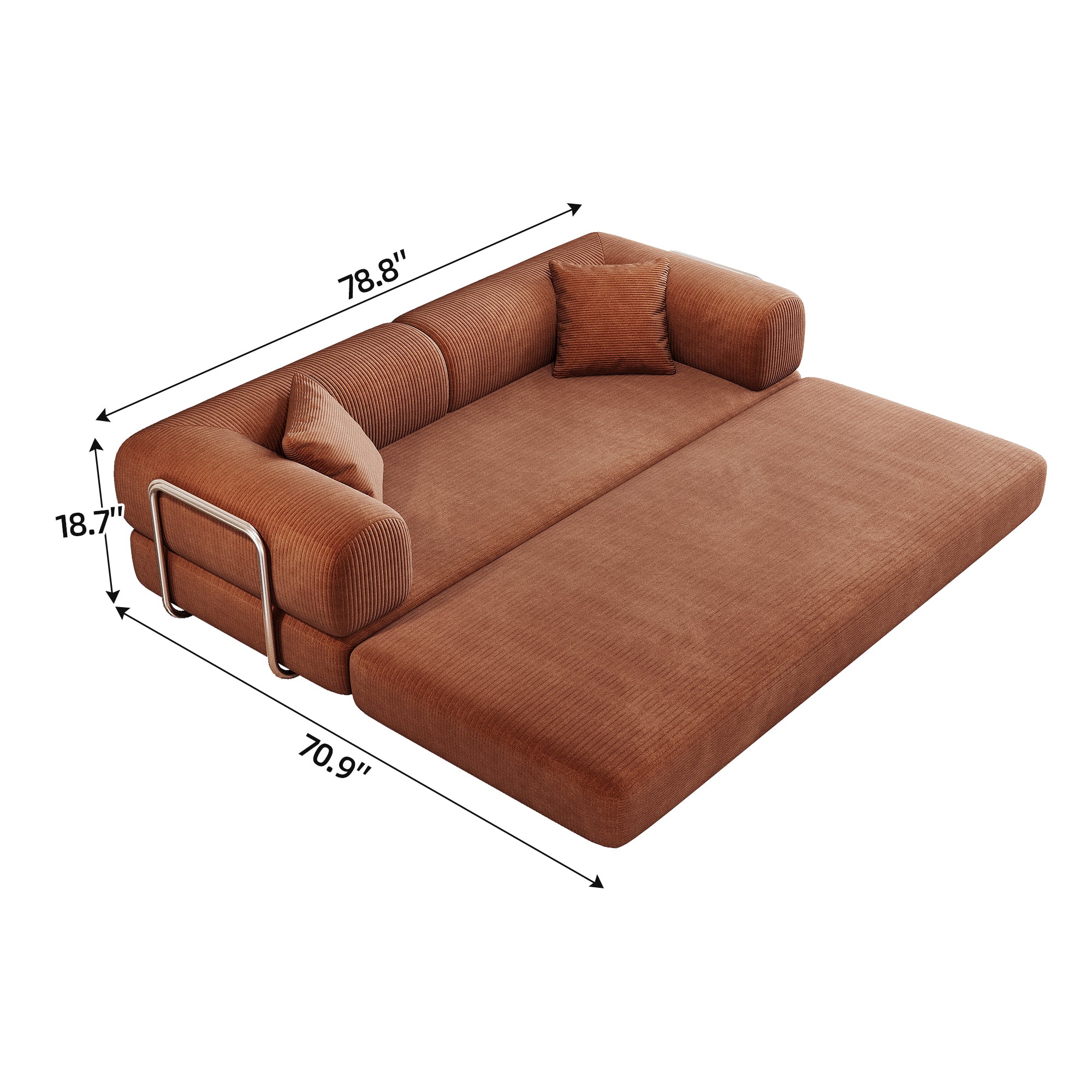78.8' Compression Sofa,Convertible Floor Sofa Bed-with Pillow Back Support Armrest,Comfy Futon Couch Sleeper Bed,Loveseats Boneless Modular Sectional Sofa,Corduroy fabric,for Living Room,Bedroom,Brown - Grand Goldman Shop