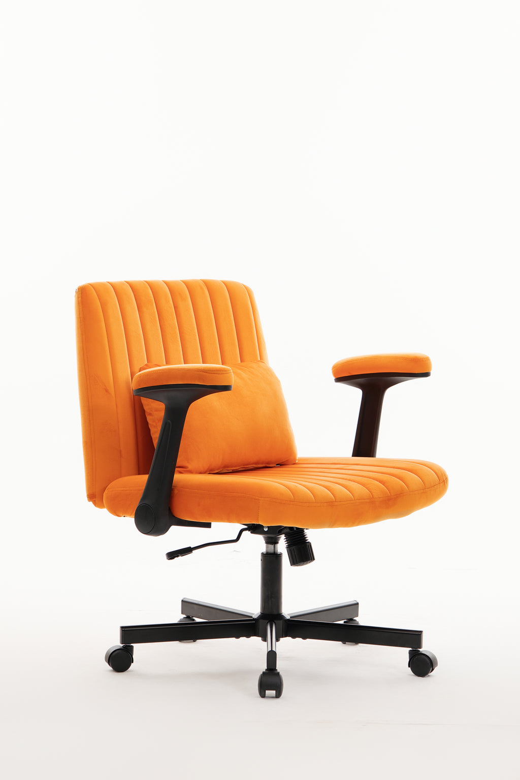 Orange Velvet Criss Cross Armrest Office Chair with Wheels - Stylish for Home Office, Gaming & Makeup - Grand Goldman