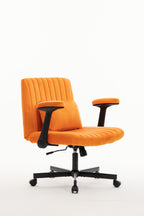 Orange Velvet Criss Cross Armrest Office Chair with Wheels - Stylish for Home Office, Gaming & Makeup - Grand Goldman