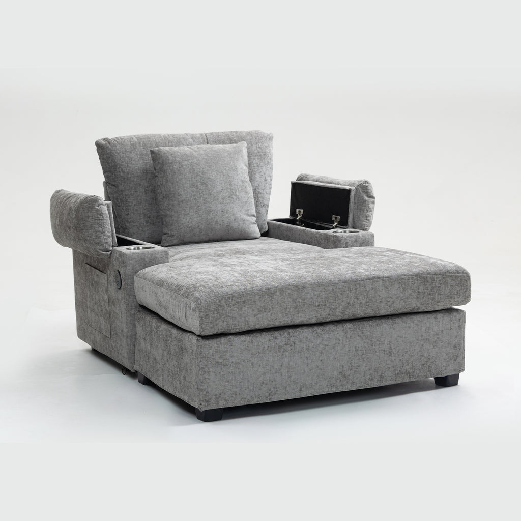 Modern Oversized Chair with Ottoman,Chenille Fabric Sofa Bed,Accent Chair Comfy Sofa with Cupholders and USB Charging Ports Chair for Living Room,Bedroom,Apartment - Grand Goldman Shop
