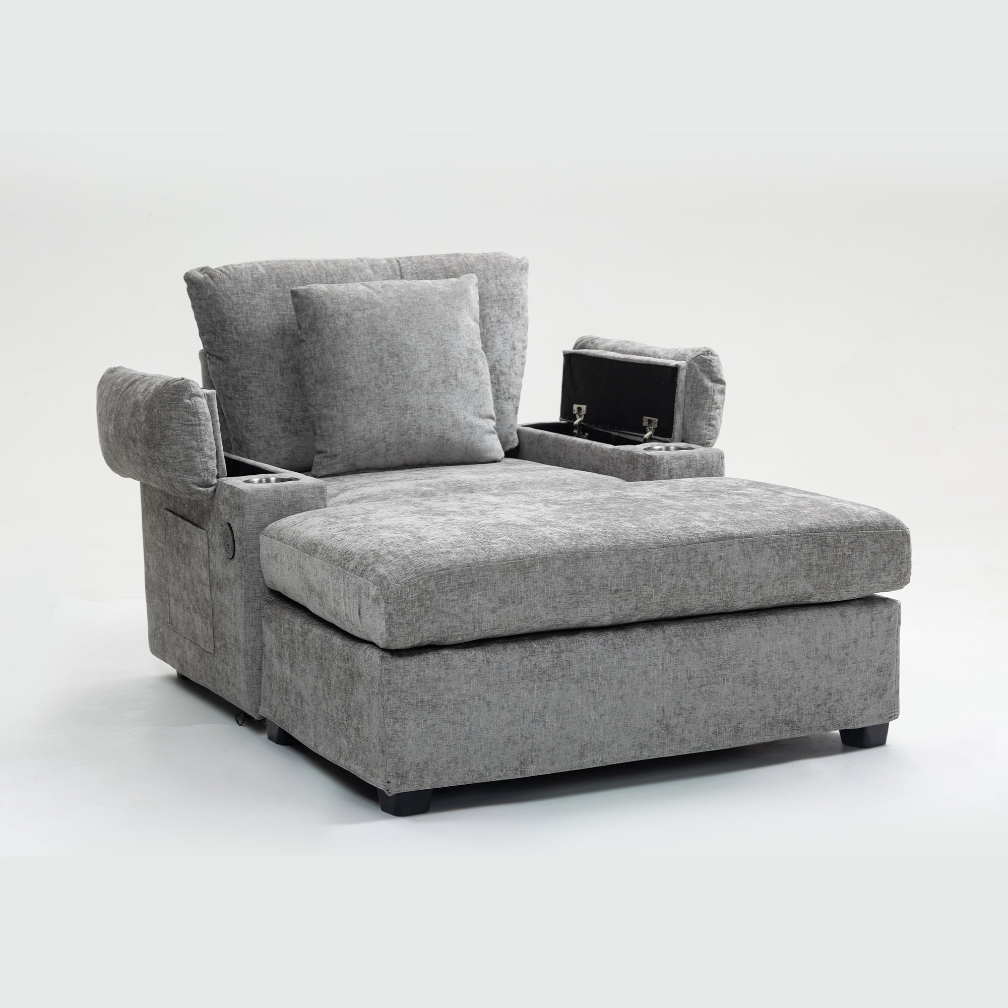 Modern Oversized Chair with Ottoman,Chenille Fabric Sofa Bed,Accent Chair Comfy Sofa with Cupholders and USB Charging Ports Chair for Living Room,Bedroom,Apartment - Grand Goldman Shop