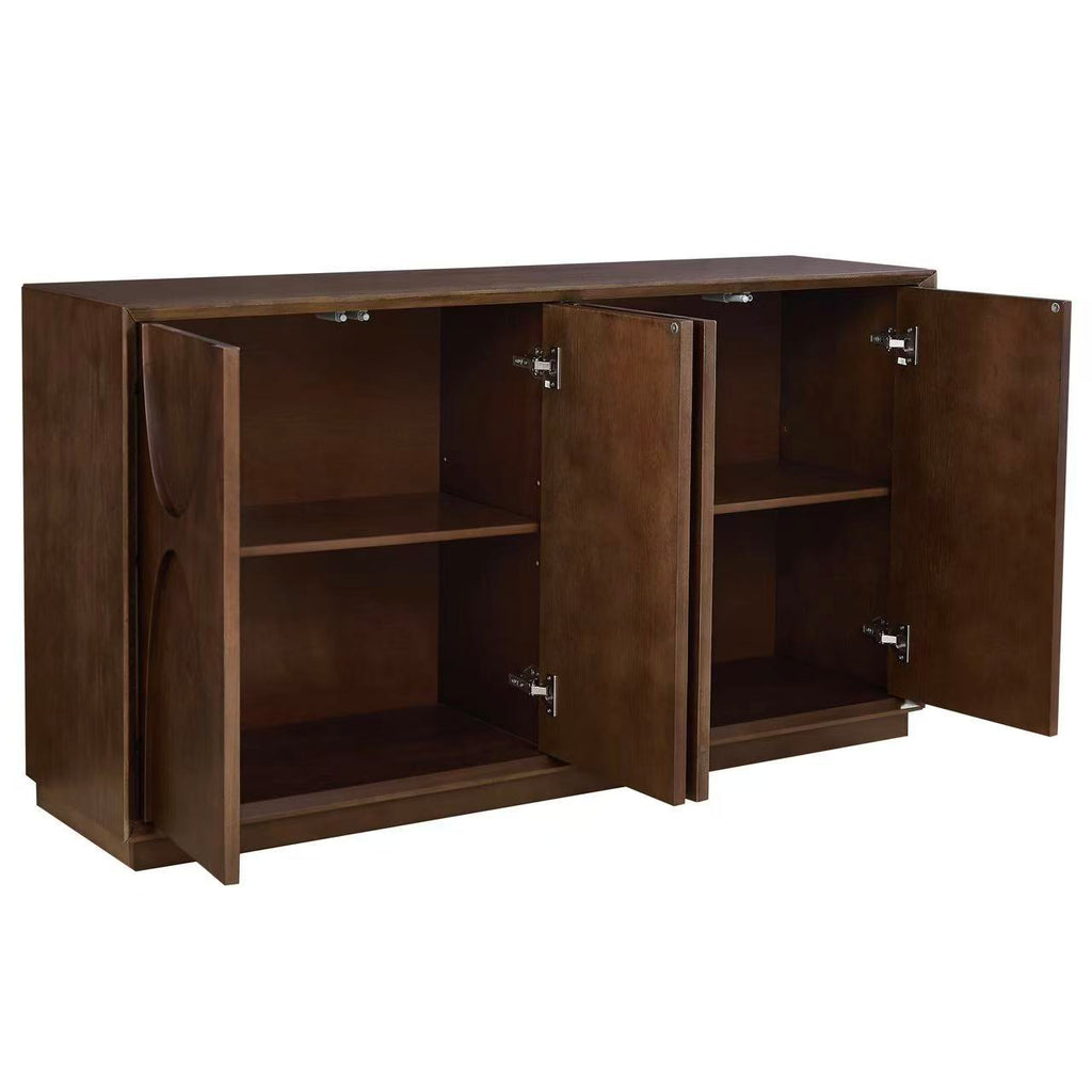 4 Door Accent Cabinet with Solid Wood Carved Doors, Adjustable Shelves, Push to Open Storage Cabinet with Cable Management, Ash Veneer Sideboard for Living Room, - Grand Goldman Shop