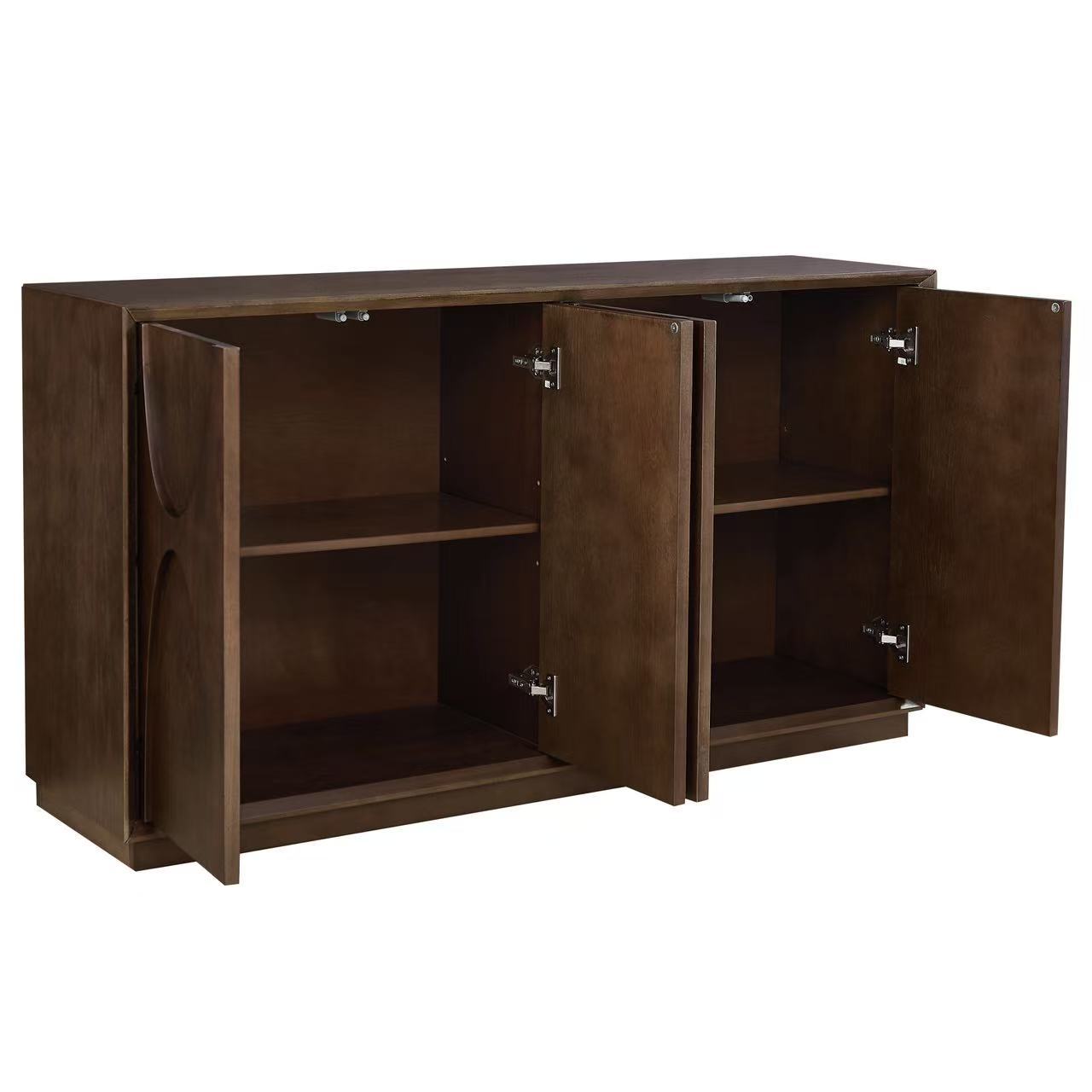 4 Door Accent Cabinet with Solid Wood Carved Doors, Adjustable Shelves, Push to Open Storage Cabinet with Cable Management, Ash Veneer Sideboard for Living Room, - Grand Goldman Shop