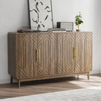 Modern Carved 4-Door Sideboard Buffet Cabinet with Storage, Adjustable Layer Board, Walnut Finish - Grand Goldman Shop