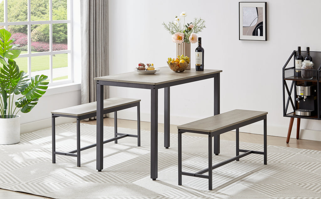 Dining Table Set, Bar Table with 2 Dining Benches, Kitchen Table Counter with Chairs, Industrial for Kitchen Breakfast Table, Living Room, Party Room, Grey and Black,43.3″L x 23.6″W x 29.9″H - Grand Goldman Shop