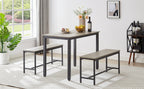 Dining Table Set, Bar Table with 2 Dining Benches, Kitchen Table Counter with Chairs, Industrial for Kitchen Breakfast Table, Living Room, Party Room, Grey and Black,43.3″L x 23.6″W x 29.9″H - Grand Goldman Shop