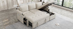 Convertible L-shaped Beige Sofa Couch with Storage, Cup Holders, USB Ports, Chenille Fabric - Grand Goldman Shop
