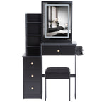 29.2' Small Size Bedside Cabinet Vanity Table + Cushioned Stool, 2 AC+2 USB Power Station, Hair dryer bracket, Extra Large Touch Control Sliding LED Mirror, 3-color Switching, EPA, GCC, UL Certificate - Grand Goldman Shop