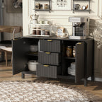 U_STYLE Sideboard with Wave Design - 3 Adjustable Shelves, 3 Drawers & Soft-Close Doors, Storage Console Table with Metal Handles, Suitable for Study, Hallway and Living Room, 3 Colors - Grand Goldman Shop