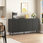 Sideboard Buffet Cabinet with Storage, Long Sideboard Storage Cabinet with 4 Doors, Wood Credenza Console Coffee Bar Cabinets with Adjustable Shelves for Living Room Kitchen Dining Room Black - Grand Goldman Shop