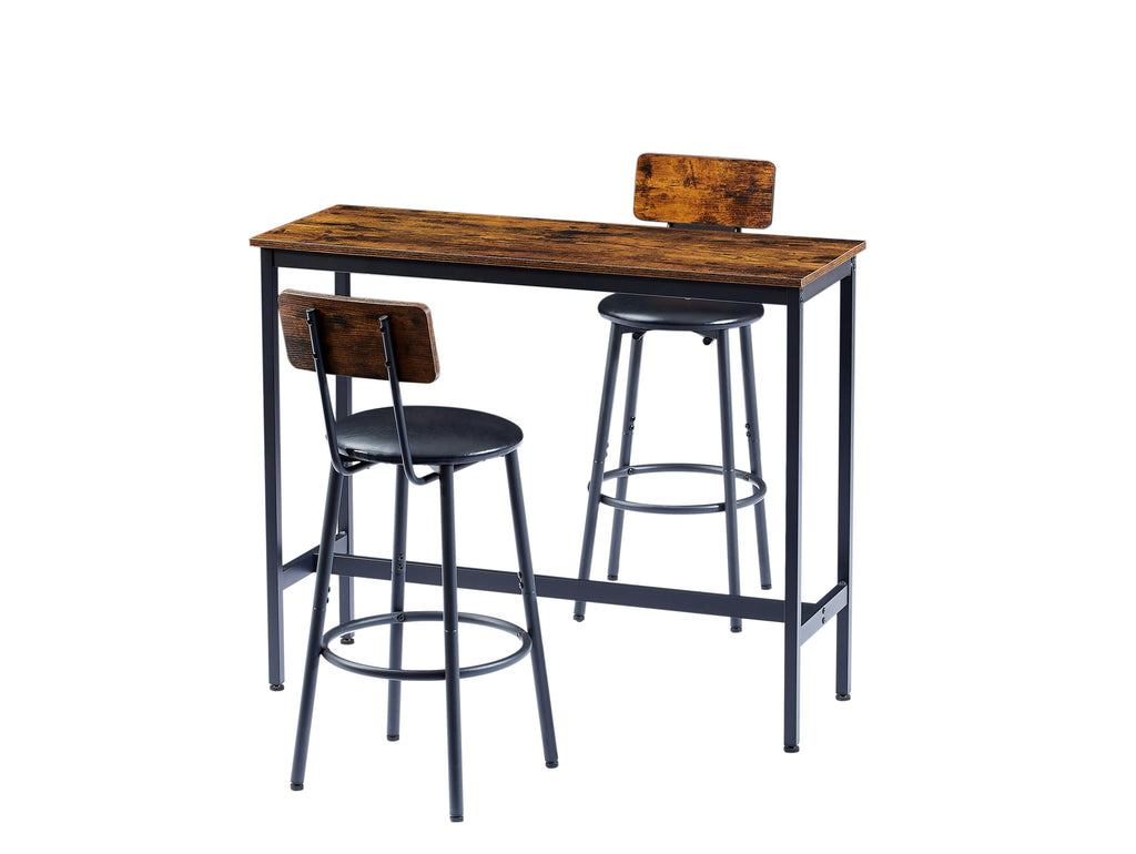 Bar Table Set with 2 Bar stools PU Soft seat with backrest, Rustic Brown, 43.31'' L x 15.75'' W x 35.43'' H. - Grand Goldman Shop