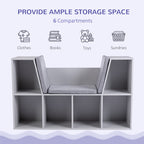 6-Cubby Kids Bookcase with Reading Nook and Cushion, Multi-Purpose Storage Organizer for Bedroom, Living Room, Grey - Grand G