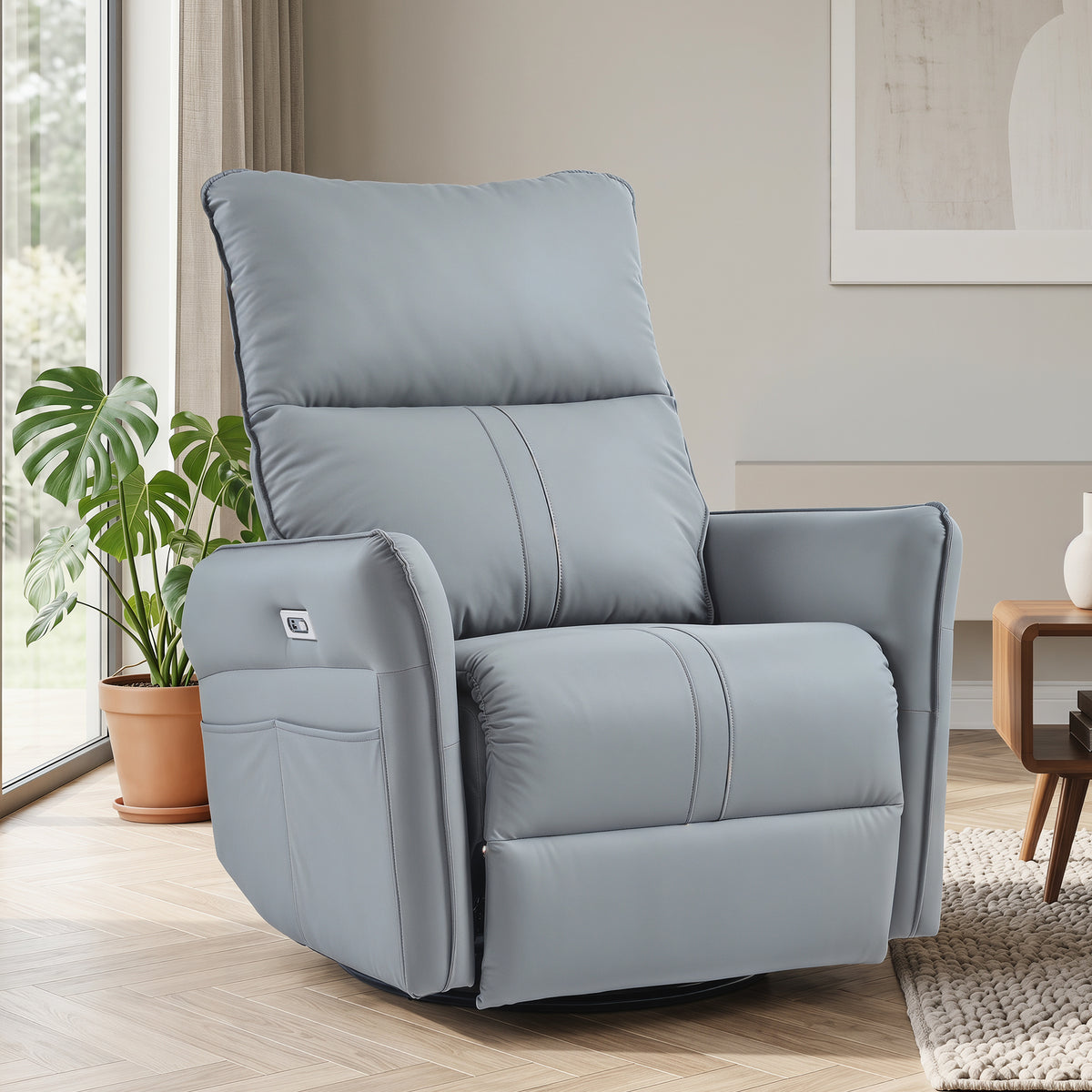 Power Swivel Rocker Recliner Chair for Adults, 270° Swivel Rocking Recliner Chair,Electric Small Recliners for Small Spaces, Single Sofa Recliner for Living Room, Bedroom,RV (Blue-gray+270° Swivel) - Grand Goldman Shop